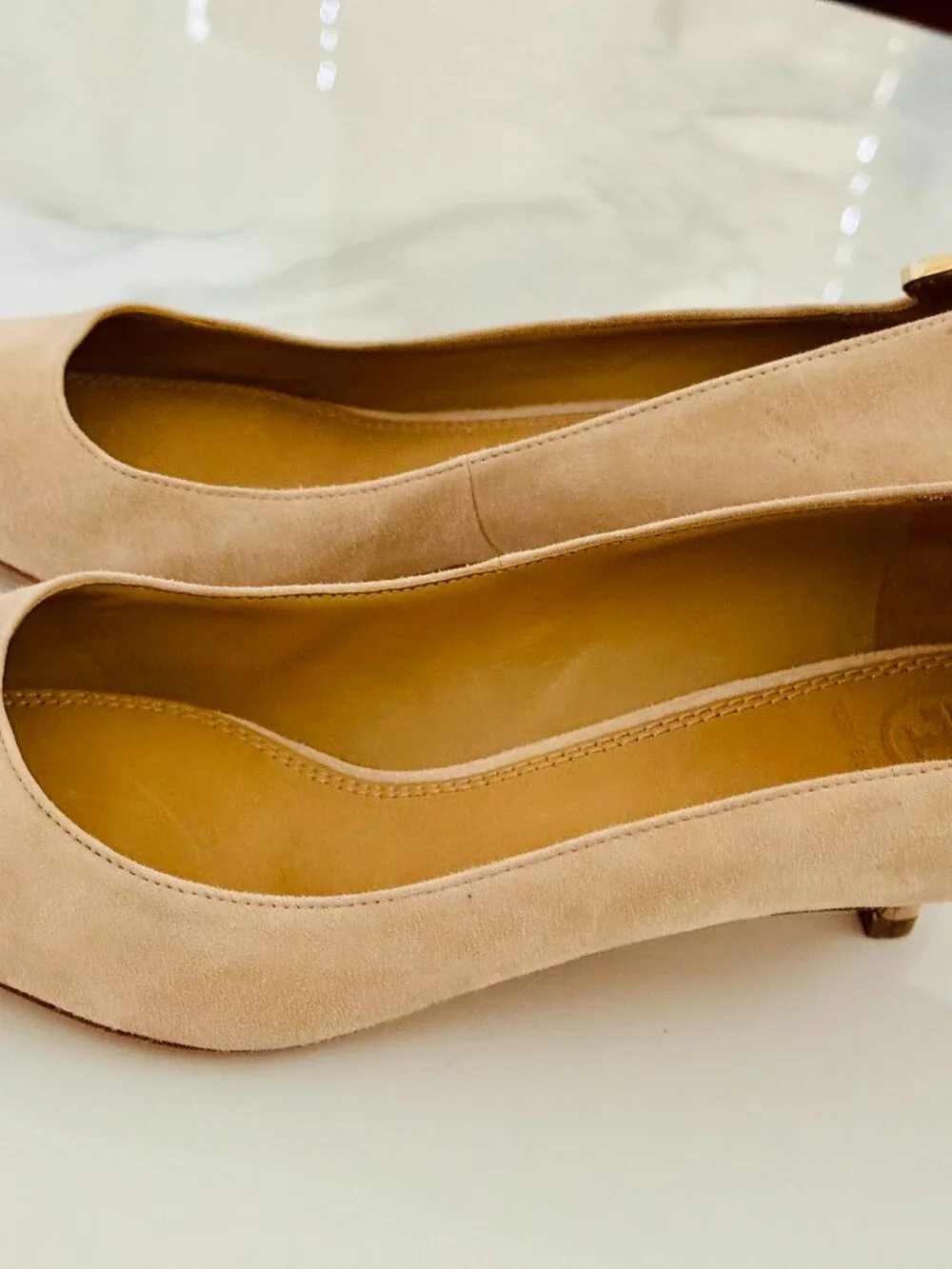 Tory Burch Elizabeth T LOGO Pointed Toe Heel Pump Blush Pink Suede - 8.5M